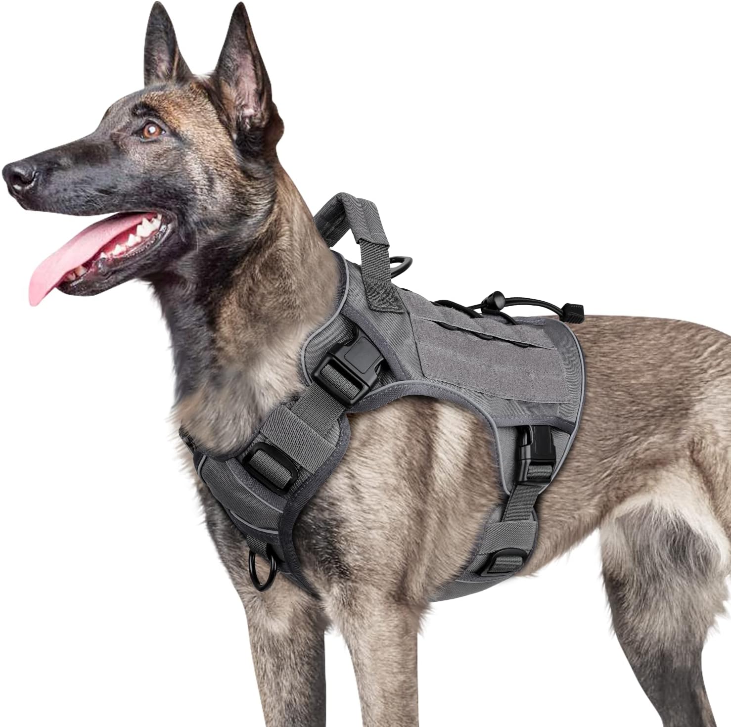WINGOIN Gray Large Tactical Dog Harness No Pull Adjustable Reflective K9 Militar...