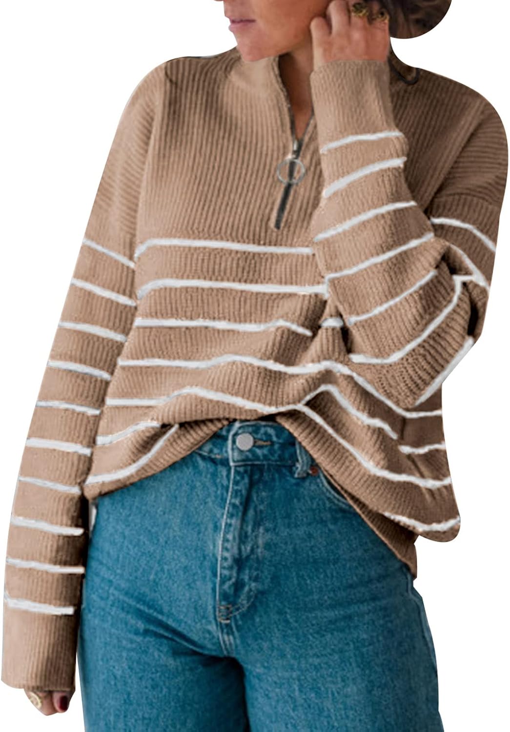 Amkoyam Women's Striped Sweaters 2023, Special Long Sleeves Knitted Casual Pullo...