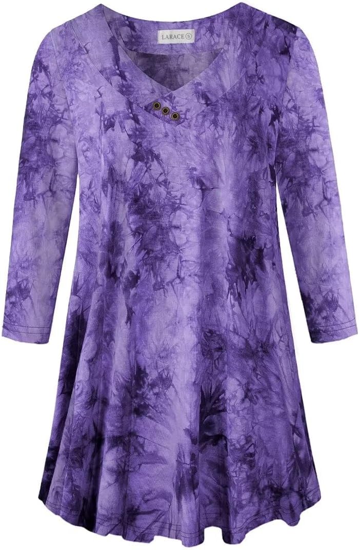 LARACE Plus Size Tunic, Unique Women's 3/4 Sleeve Tops and Blouses, Stylish V Ne...
