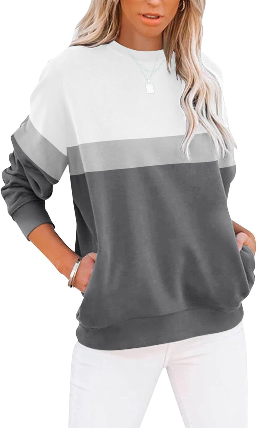 TICTICMIMI Women's Casual Long Sleeve Color Block/Solid Tops Crewneck Sweatshirt...