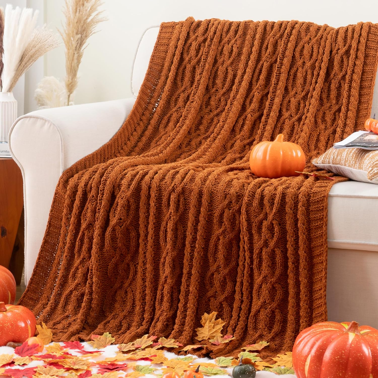 Battilo Caramel Throw Blanket, Special Chenille Rust Throw Blanket for Couch, Hi...