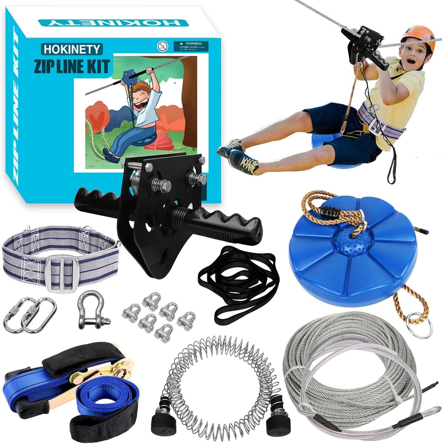 Zip Line Kit for Kids Adults : 200FT Up to 450Lbs - Quick Tighten Zipline for Ba...