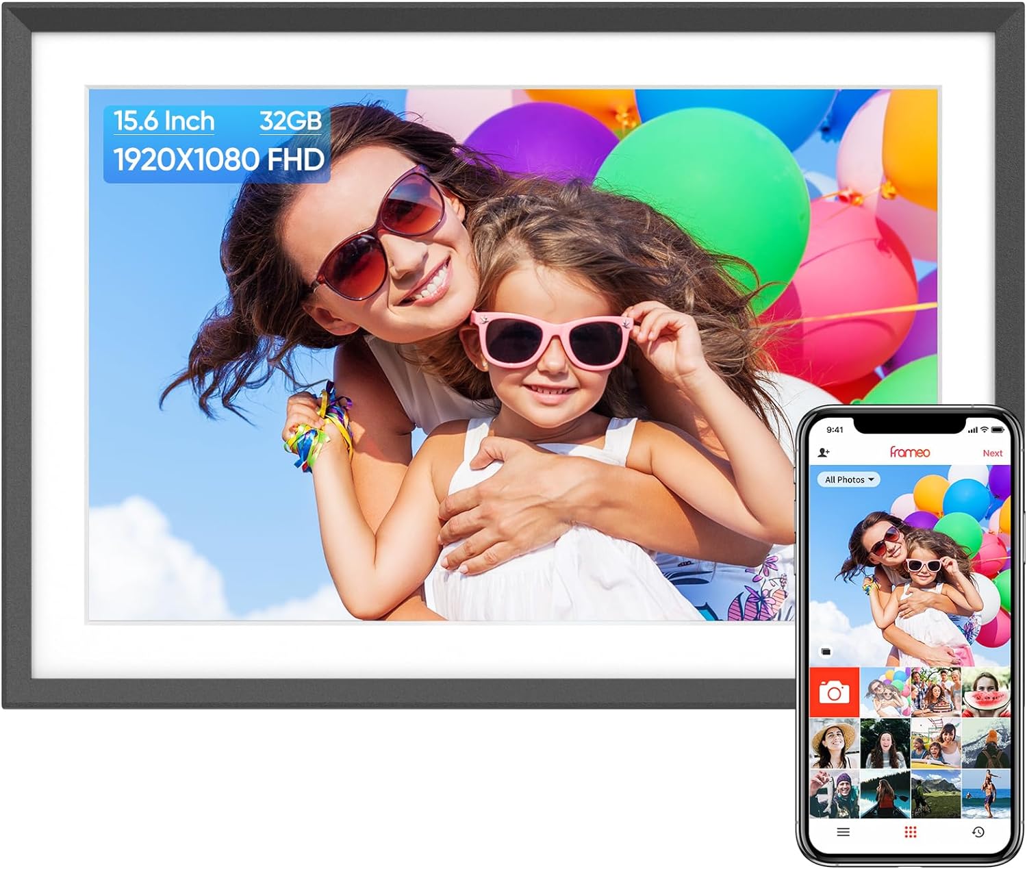 ARZOPA Digital Photo Frame WiFi 15.6 Inch 1920x1080 32GB Full HD IPS Touch Scree...