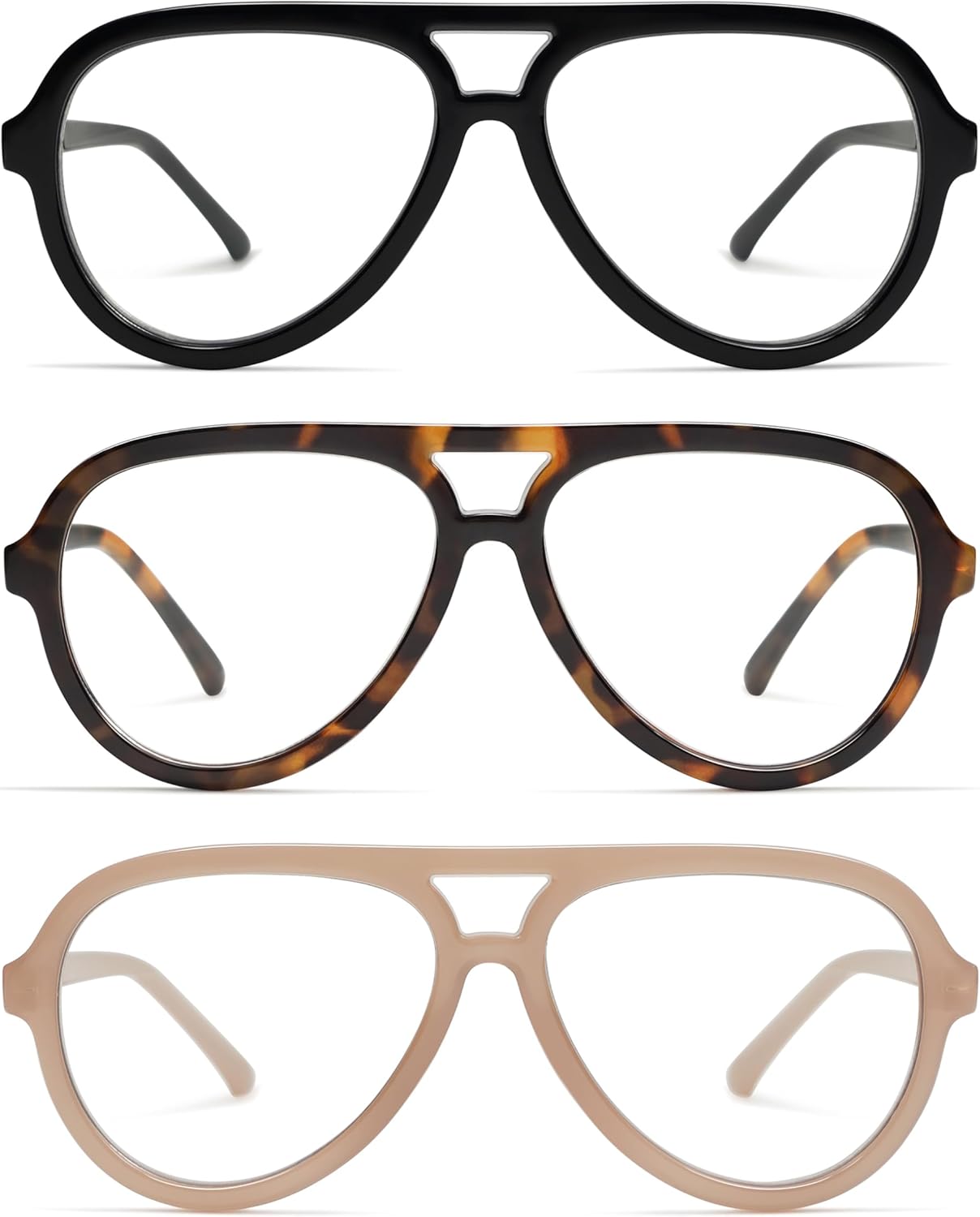 AMOMOMA 3 Pack Retro Aviator Reading Glasses for Women Men,Classic Large Oversiz...