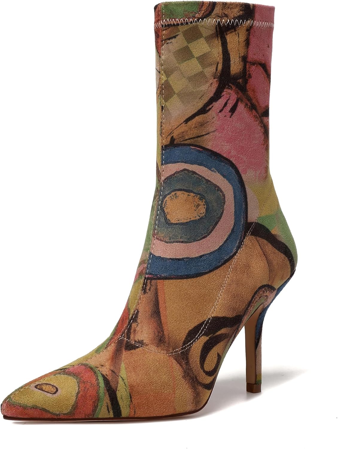 Vivianly Stretch Pointed Toe Sock Booties, Special Mid-Calf Ankle Boot, High-Qua...