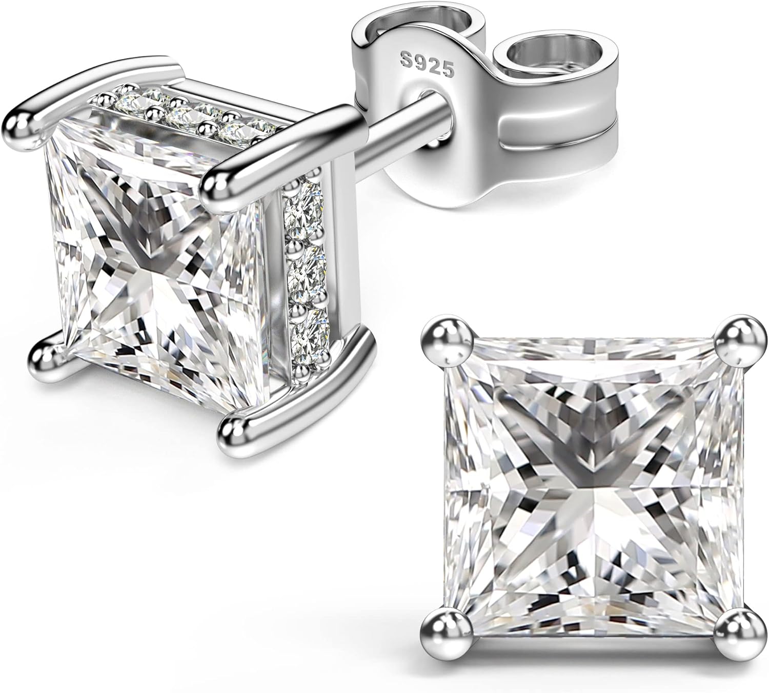 18K White Gold Plated Sterling Silver Stud Earrings, Special Earrings with Princ...