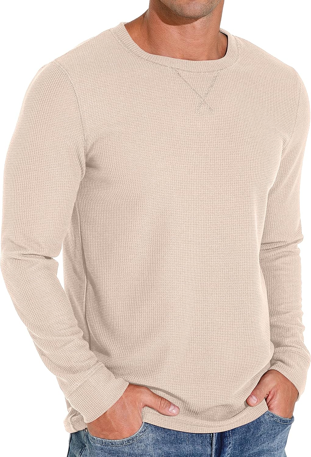 Sailwind Mens Waffle Crew Neck Casual T-Shirt Large Khaki
