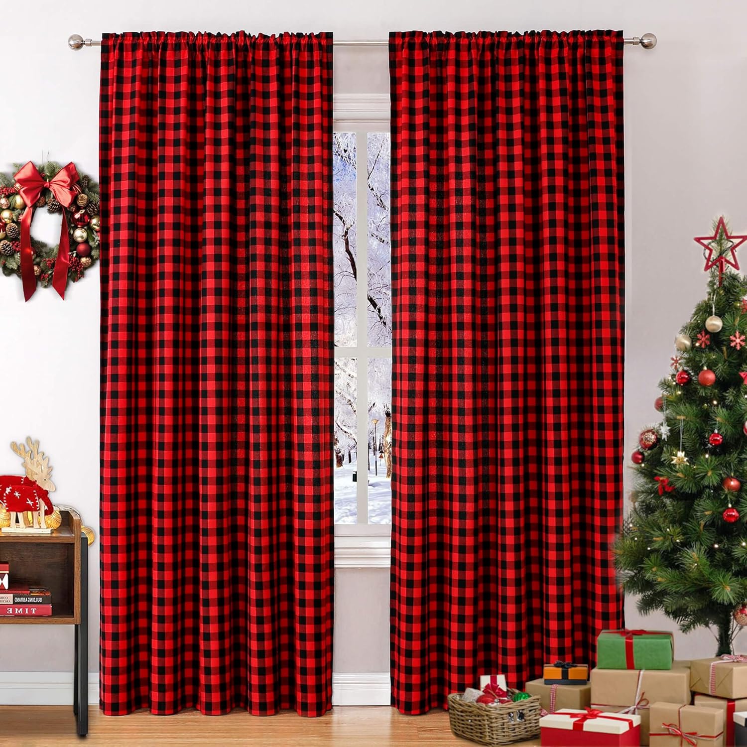 WUBODTI Christmas Red Plaid Curtains, Special Red and Black Buffalo Plaid Curtai...