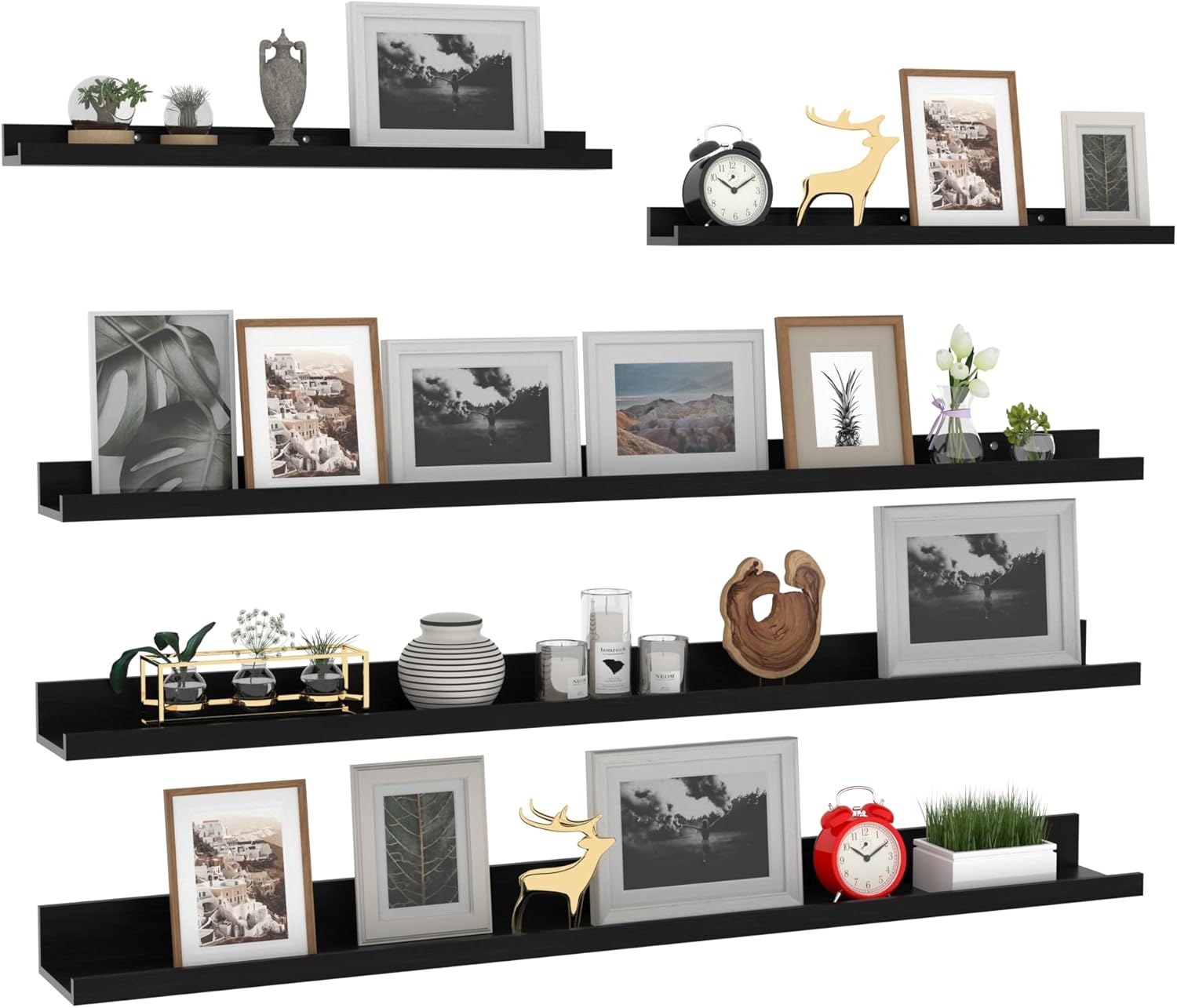Giftgarden 47 Inch Long Floating Shelves for Wall Set of 5, Black Wood Wall Shel...