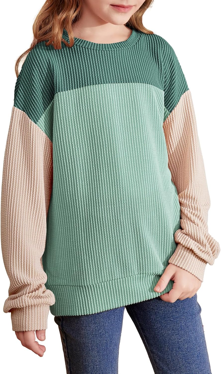 blibean Tween Girls Fall Long Sleeve Shirt Kid Color Block Tops Size 6-15 Years...