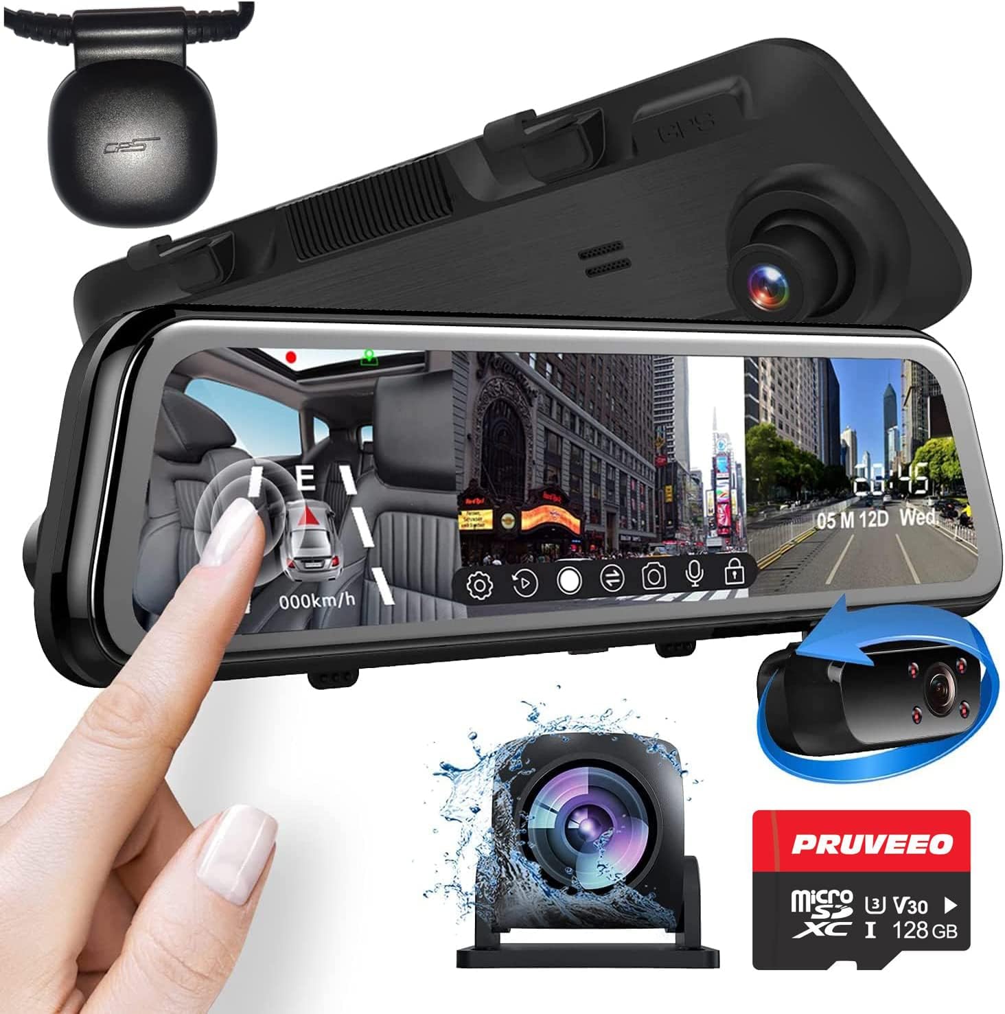 PRUVEEO 2K Mirror Dash Cam 3 Channel,Rear View Mirror Camera,Dash cam Front and...