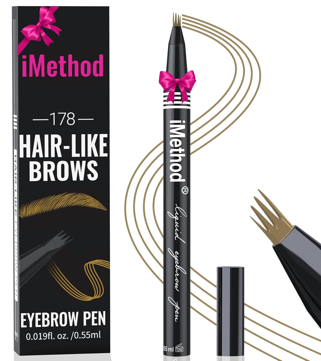 iMethod Eyebrow Pen - Eyebrow Pencil with Micro 4-Fork Tip, Microblading Eyebrow...