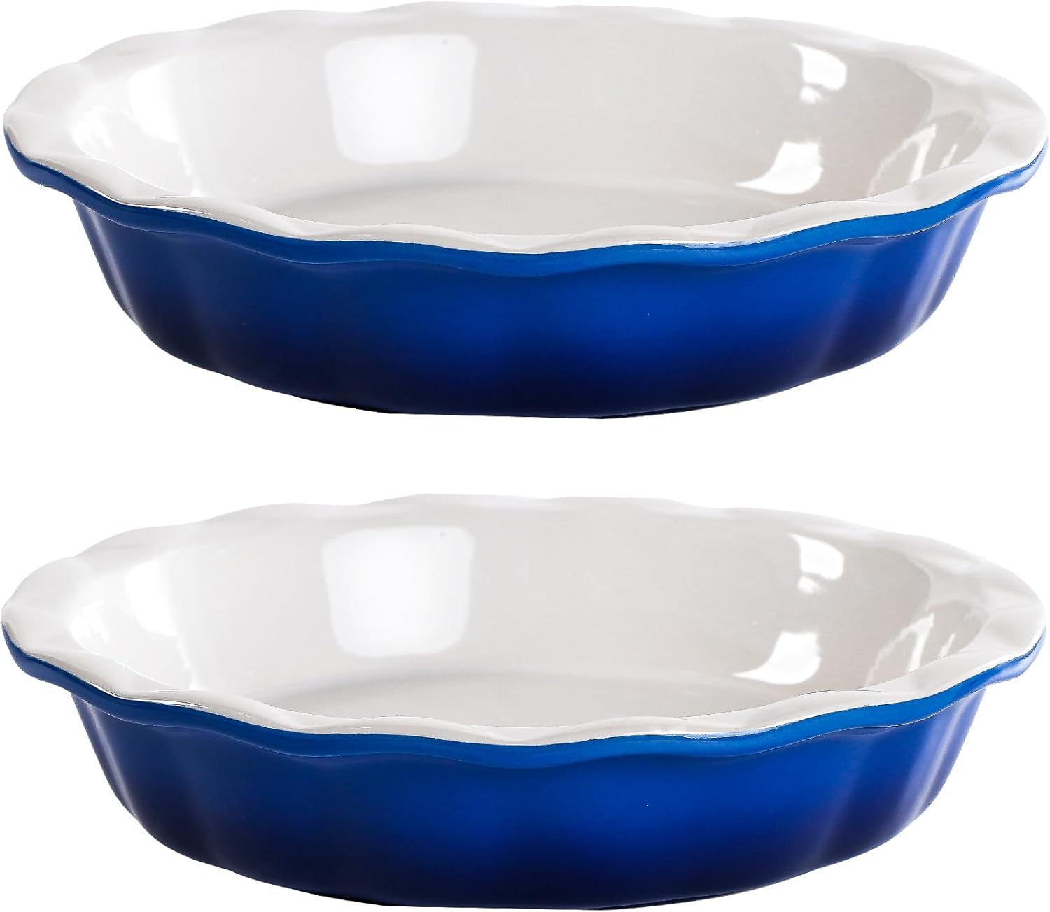 Lareina Ceramic 9 Inch Deep Dish Pie Pans, Set of 2, Blue, Non-Stick, Oven & Dis...