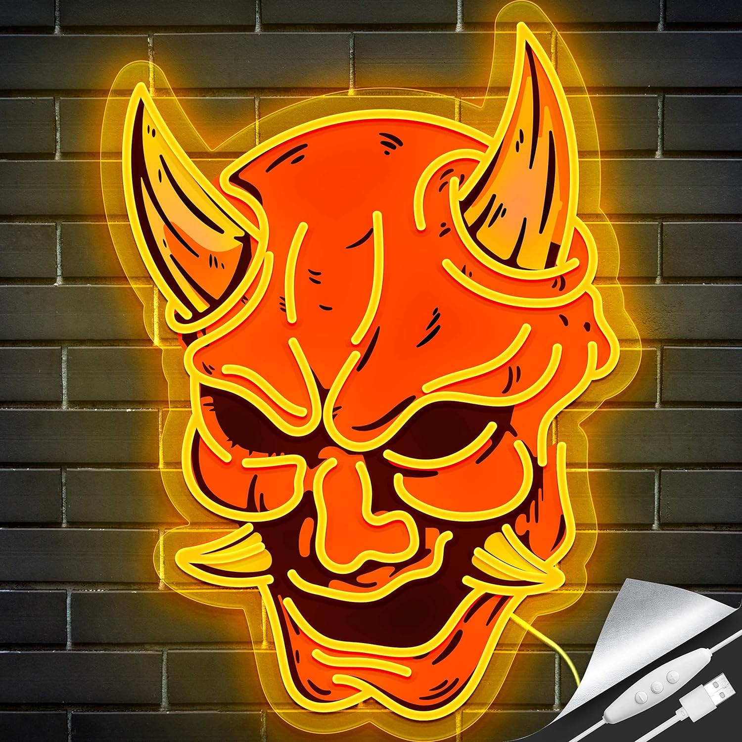 Hannya Mask Neon Sign, Unique LED Anime Neon Light for Game Room, Special Tattoo...