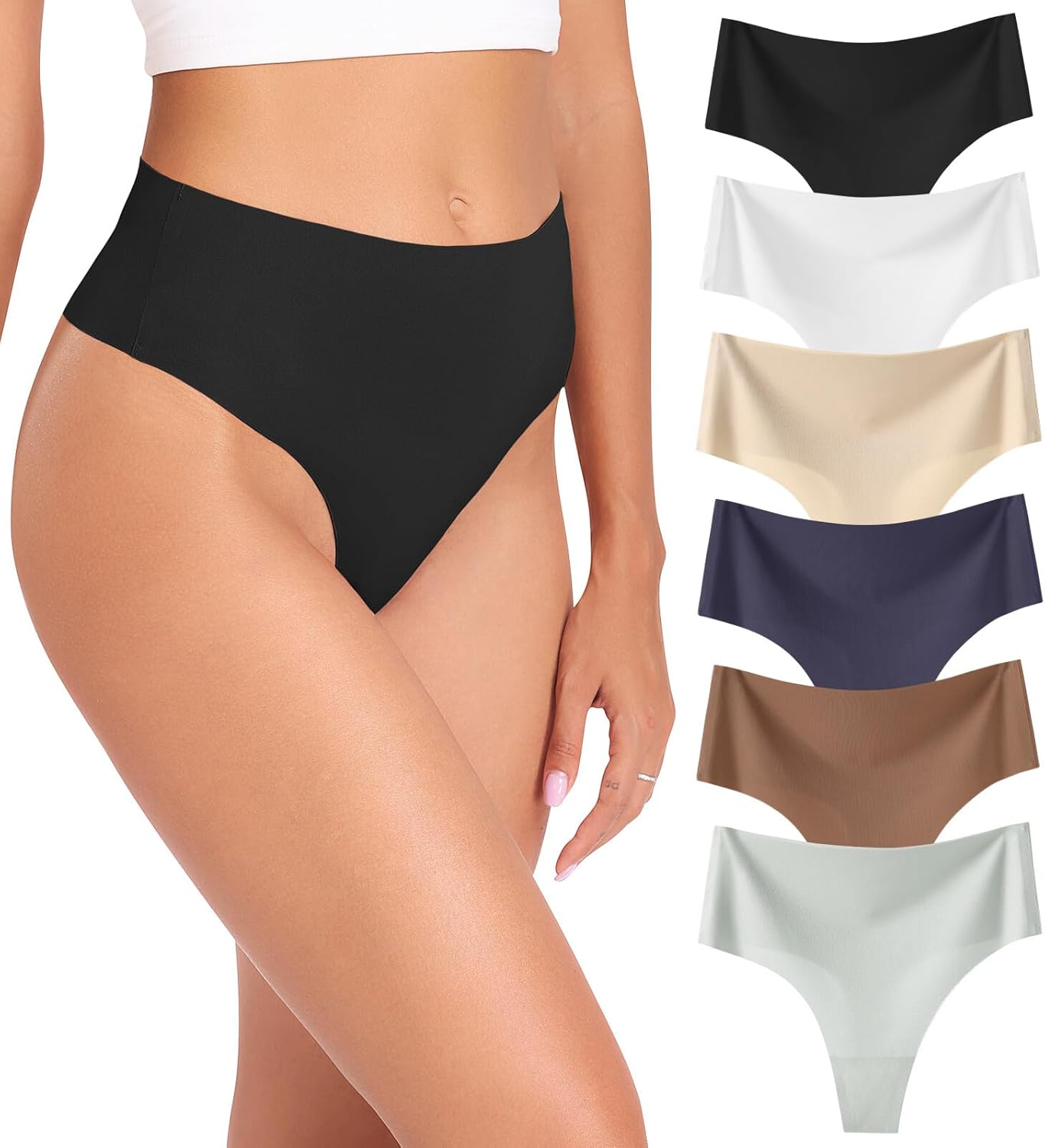 Wealurre Womens Underwear High Waisted Seamless Thongs for Women Breathable No S...