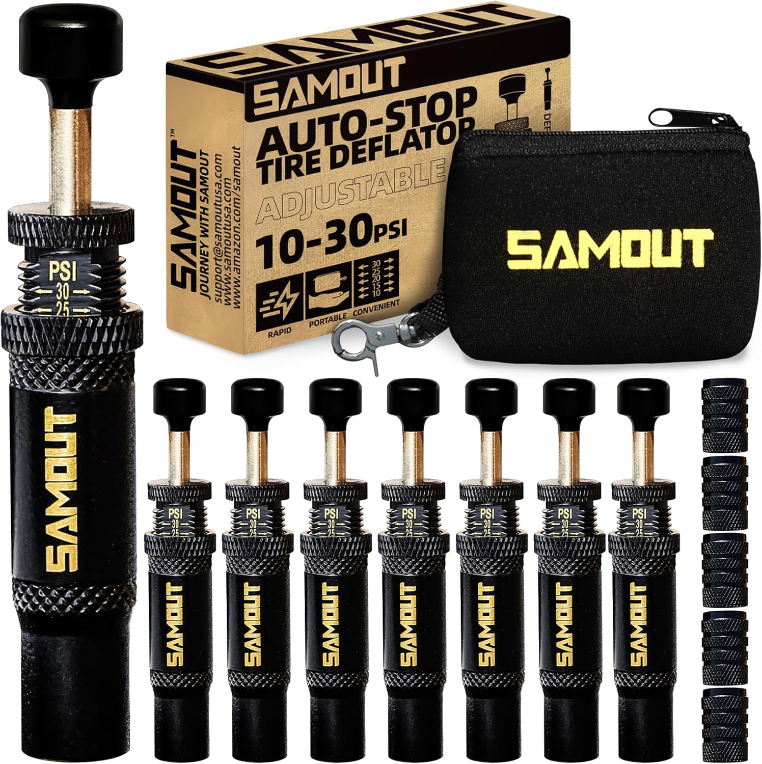 Adjustable Auto-Stop Tire Air Down Kit (10-30 PSI) Screw-on Tyre Deflator Tool f...