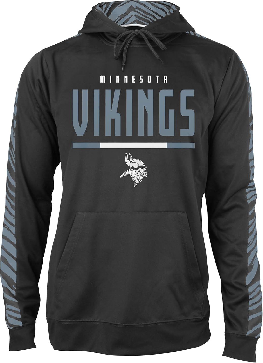 Zubaz NFL Men's Black and Grey Tonal Zebra Hoodie Minnesota Vikings X-Large