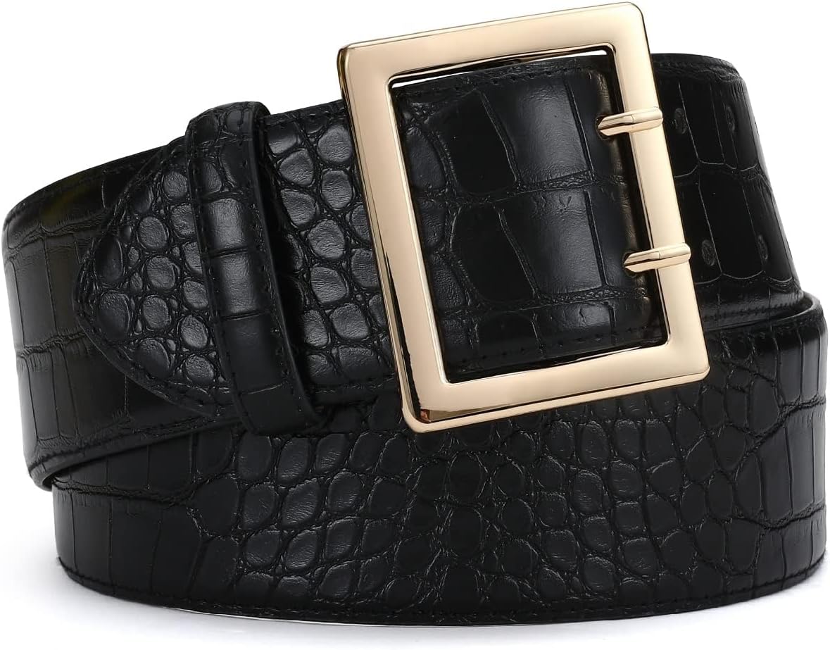 Wide Belts for Women, Unique Fashion Leather Wide Belts, High-Quality Thick Blac...