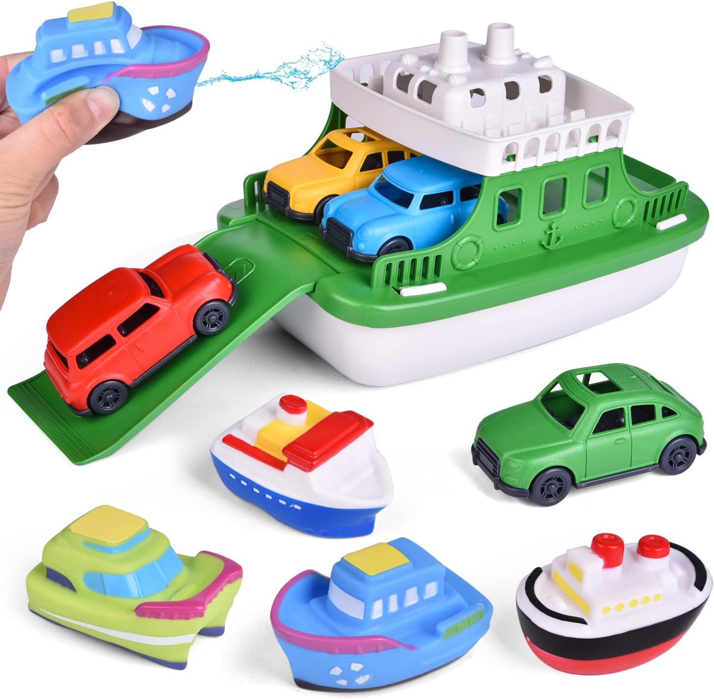 Toy Boat Bath Toys for Toddlers with 4 Mini Car Toys, Special Kids Ferry Boat fo...