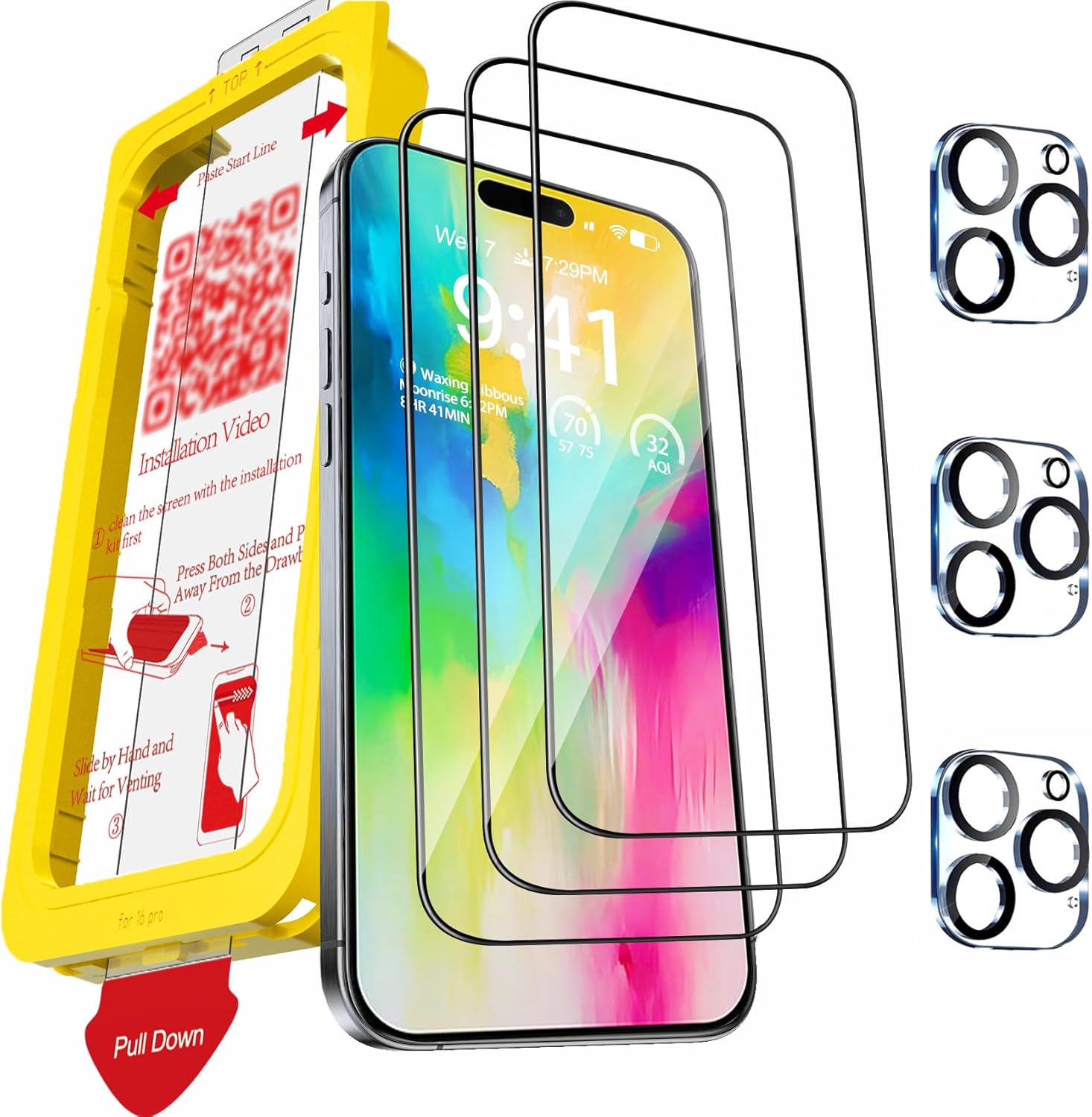 Milomdoi 3 Pack Screen Protector for iPhone 16 Pro with 3 Pack Camera Lens Prote...