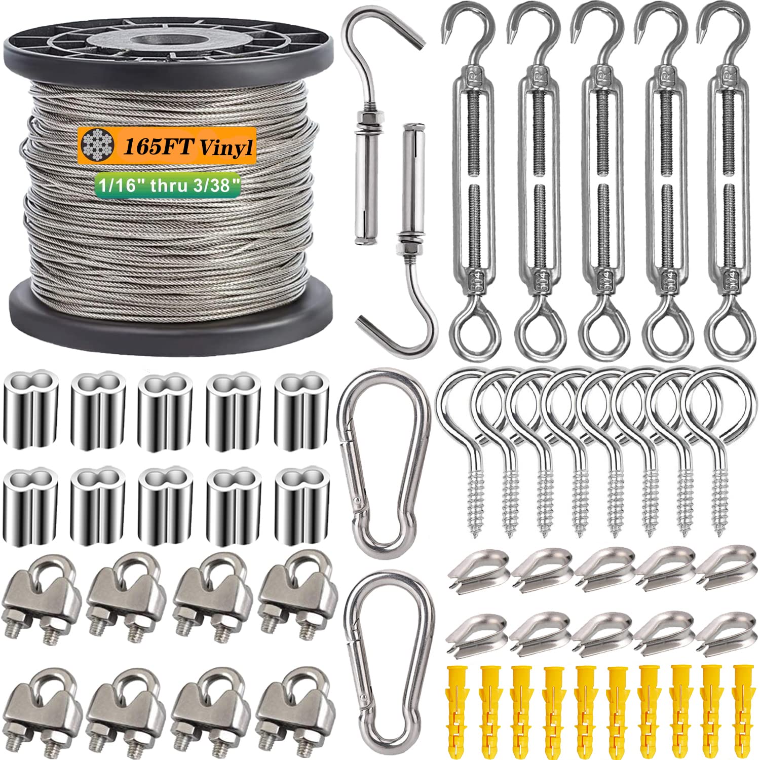 Roxanned 50m/2mm Wire Rope Kit,PVC Coated Stainless Steel Metal Cable,Garden Wir...