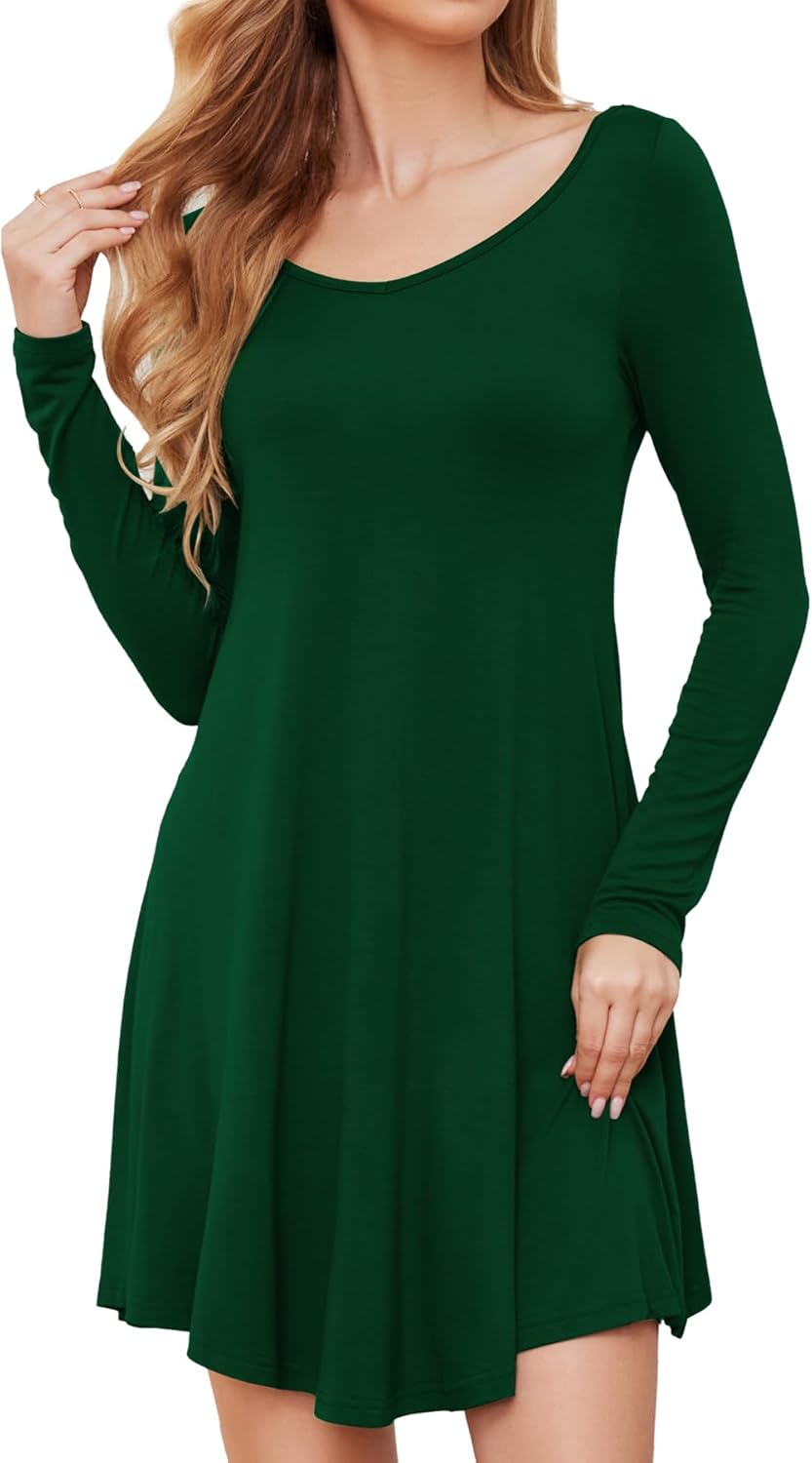 DEARCASE Women’s T-Shirt Dress, Special Long Sleeve V-Neck Dress, Innovative Flo...