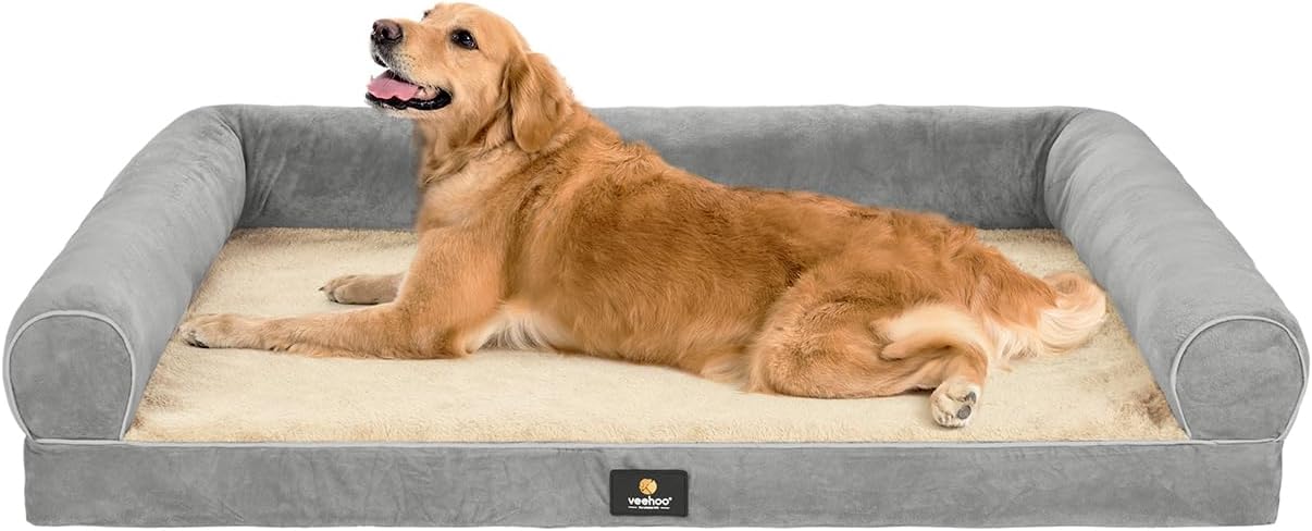 Veehoo Orthopedic Dog Beds for Large Sized Dogs - XL Dog Sofa Bed with Bolsters,...