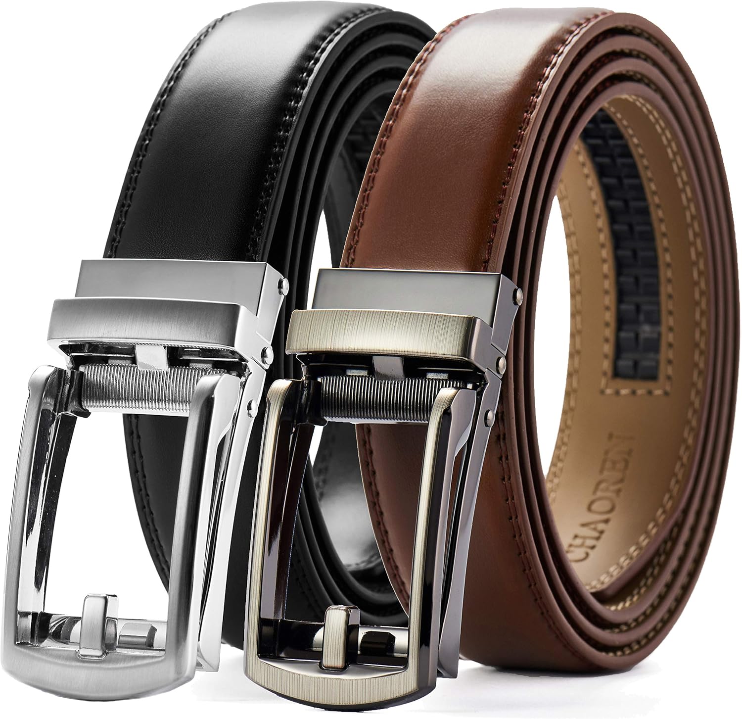 CHAOREN Click Belt for Men 2 Pack - Mens Dress Belt 1 1/4" in Packing Box - Desi...