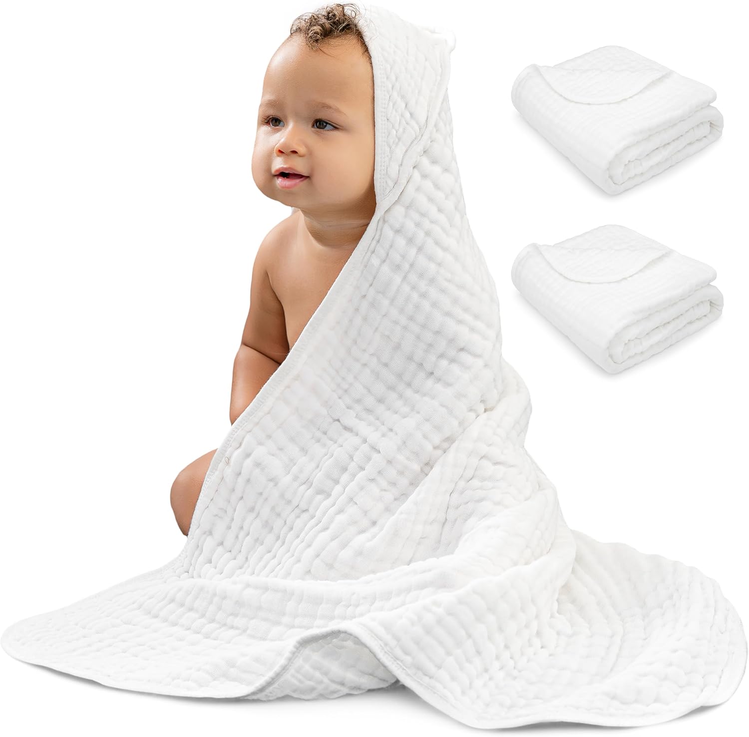 Comfy Cubs Baby Hooded Muslin Cotton Towel, Ultra Soft and Absorbent Baby Essent...