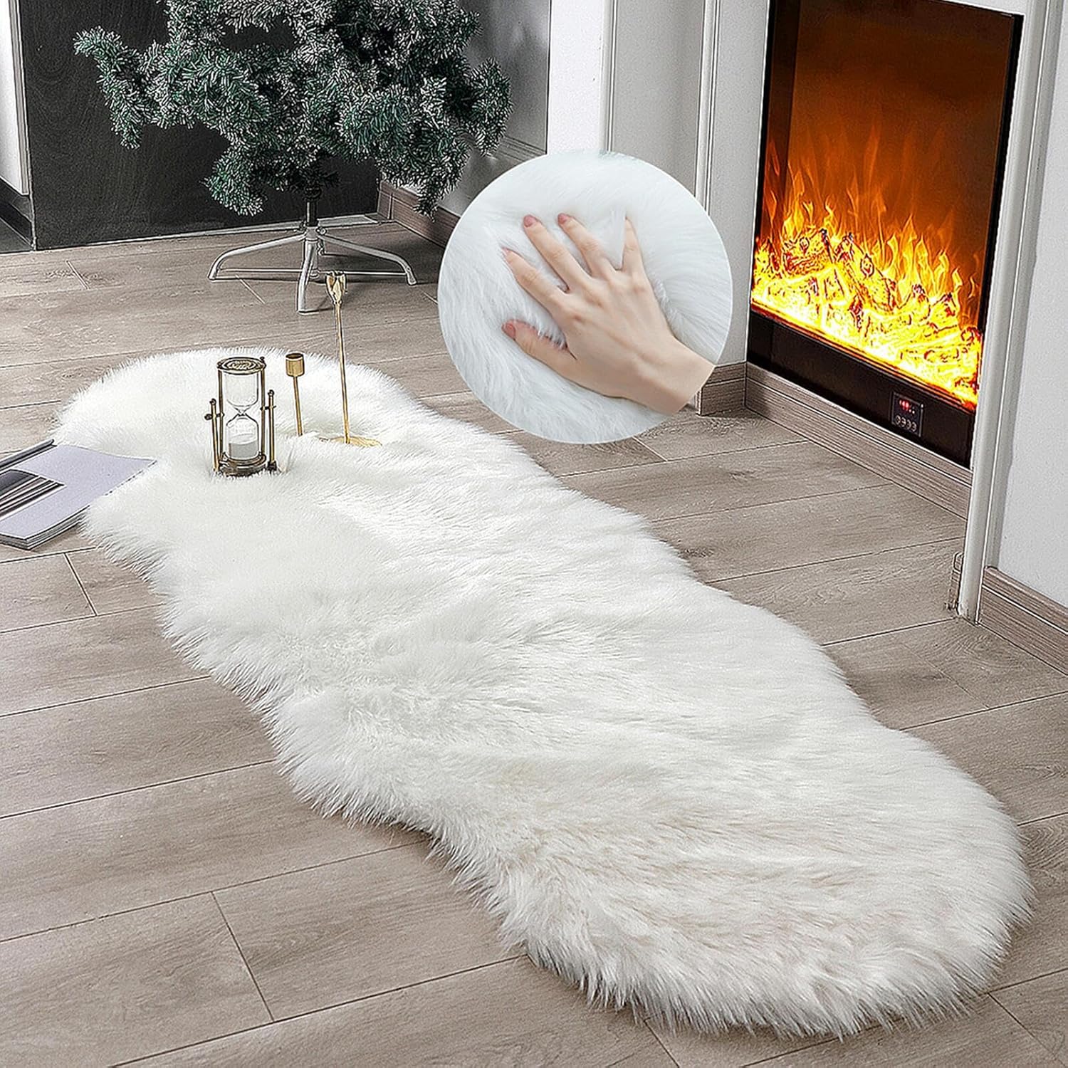 Faux Fur Rug Sheepskin Shag Fluffy Fuzzy White 2x6 ft Runner Rugs for Bedroom Be...