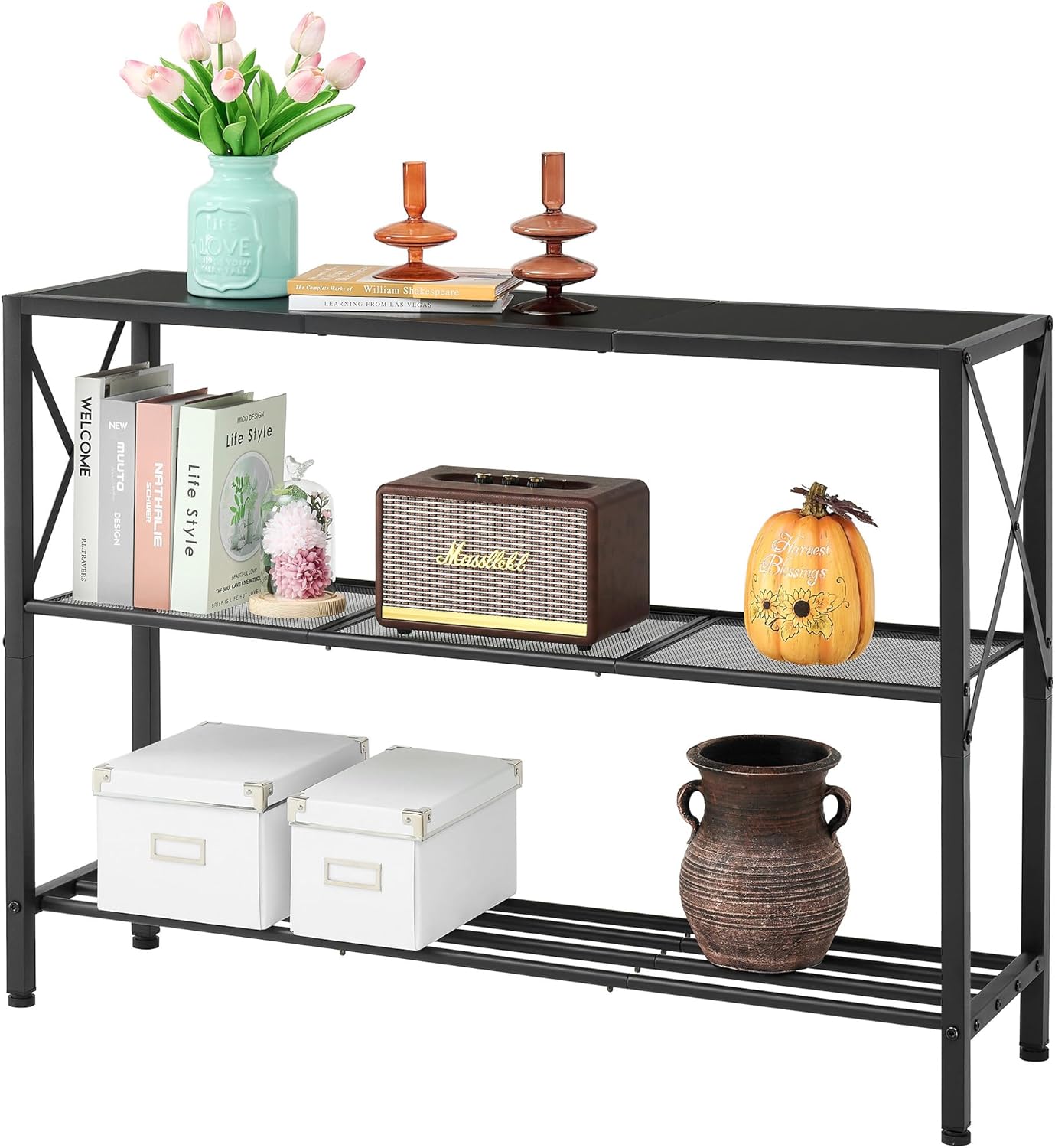 Hoctieon Industrial Console Table, 3 Tier Entryway Table, Hallway Table, Narrow...