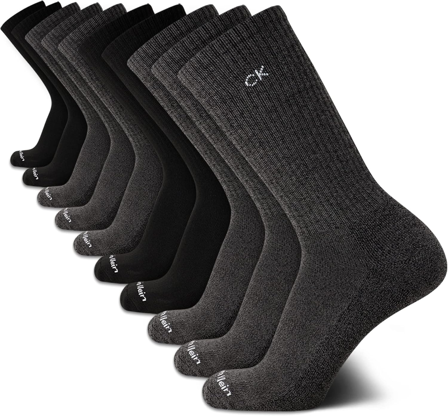 Calvin Klein Men's Athletic Socks - Cushion Crew Socks (10 Pairs) 7-12 Grey/Blac...