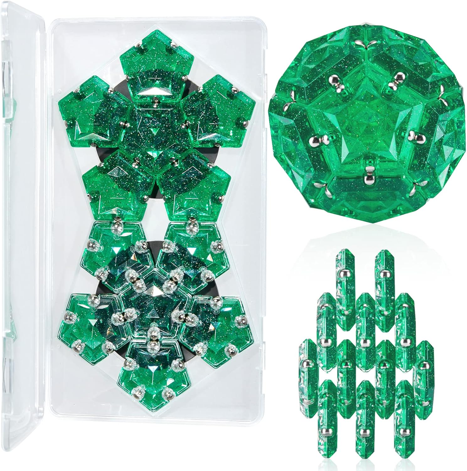 Magnetic Fidget Sphere Magnets Balls - Crystal Green Holographic Glitter - Magne...