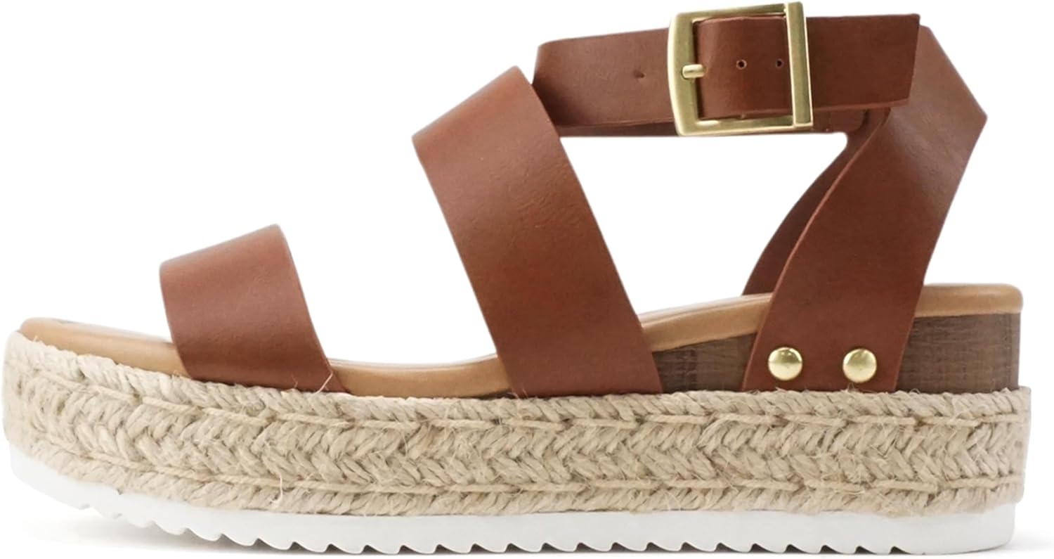 Soda Top Shoe, Special Open Toe Buckle Ankle Strap Espadrilles, Innovative Flatf...