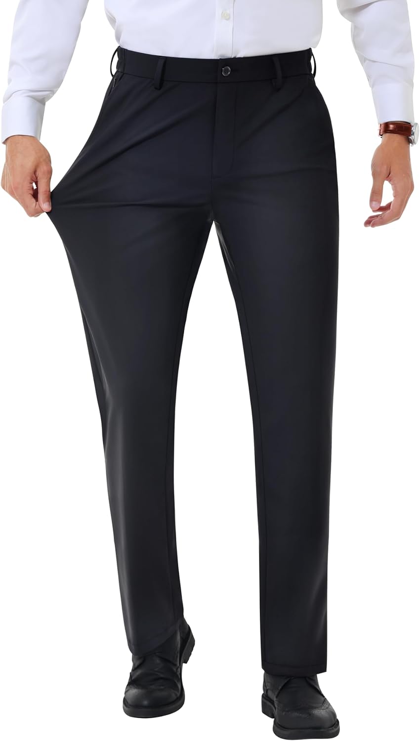 Mens Stretch Dress Pants Slim Fit Dress Pants for Men Expandable Waist Casual Dr...