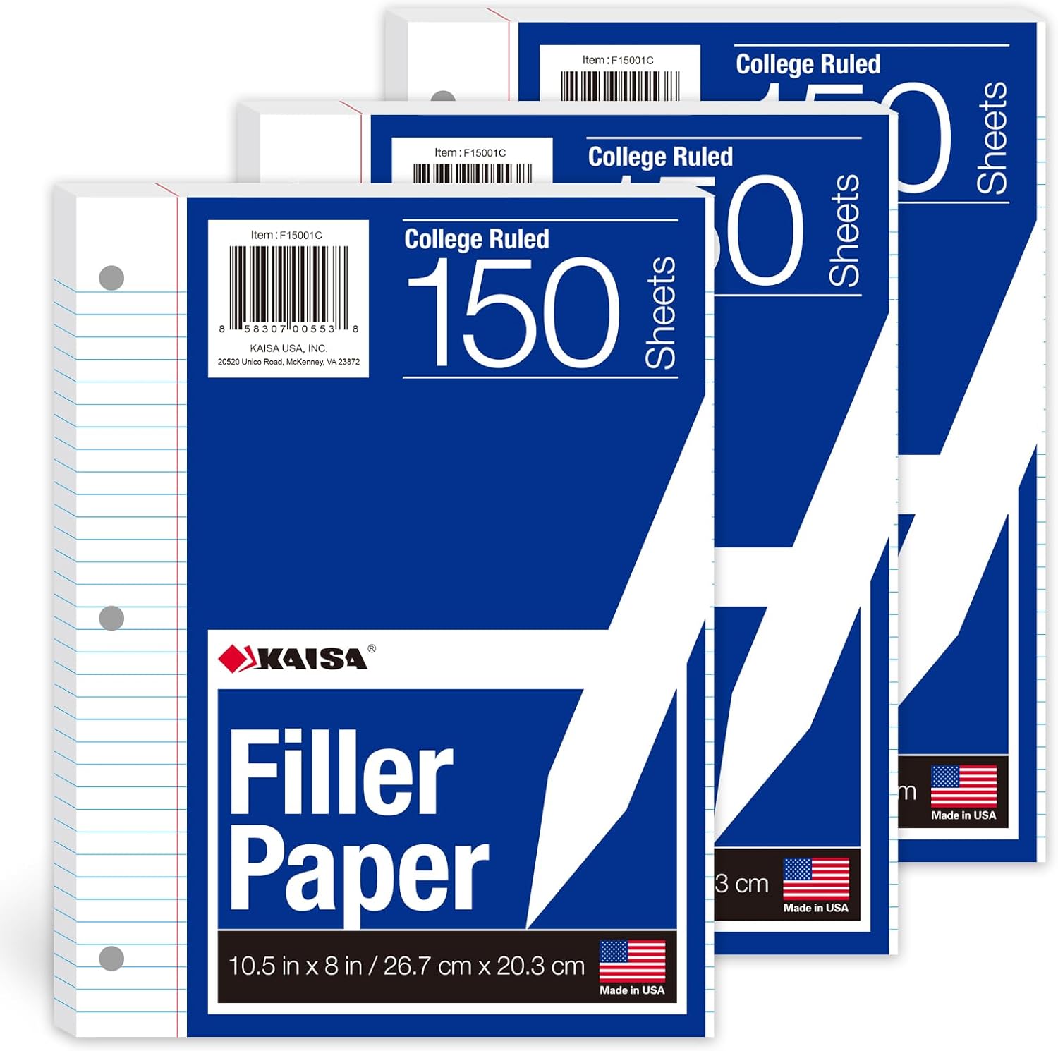 Kaisa3 Pack Notebook Paper College Ruled 3-Hole Punched Loose Leaf Paper 8x10.5...