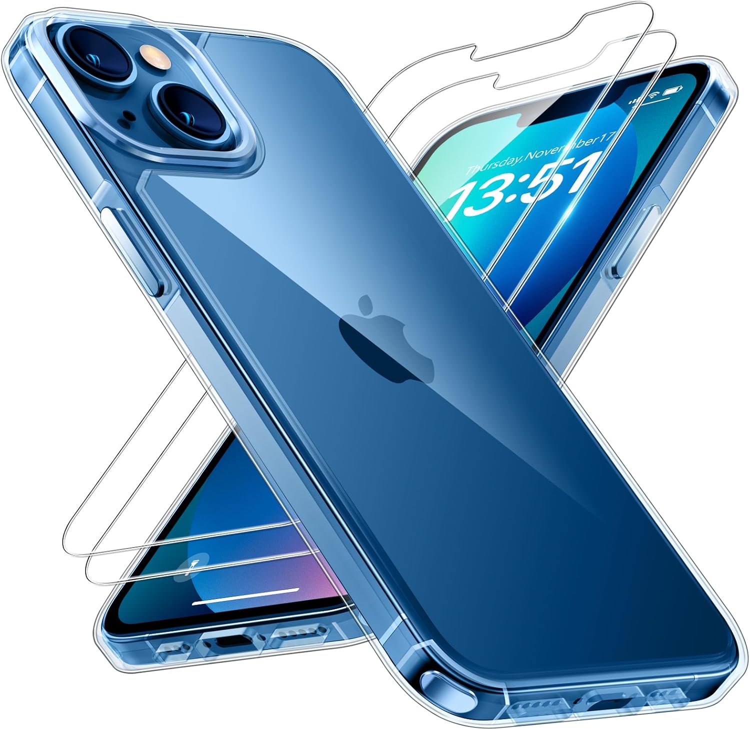 TAURI 3 in 1 for iPhone 13 Case Clear, with 2X Screen Protector, [Not Yellowing]...