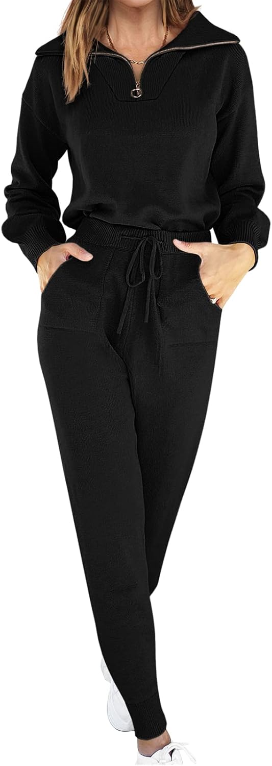 ANRABESS Women's Two Piece Outfits Sweater Sets Long Sleeve Zip Up Knit Pullover...