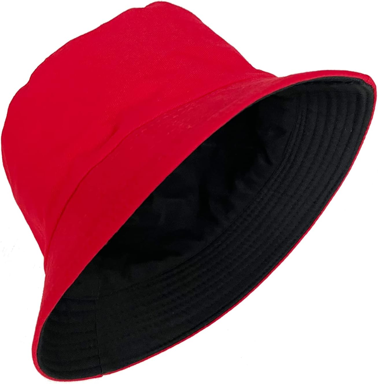 NPJY Bucket Hat for Women Men Cotton Summer Sun Beach Fishing Cap Black/Red（rev...