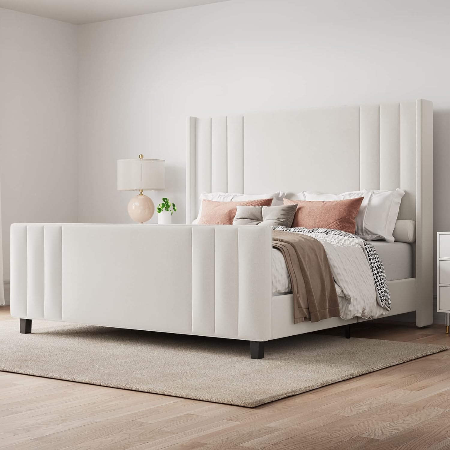 Albott Queen Size Platform Bed Frame, Special Upholstered Bed with Vertical Chan...