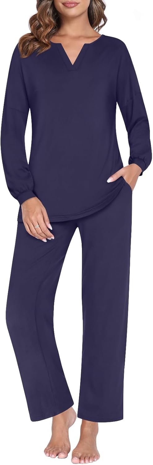 Anyally Plus Size 2 Piece Womens Fall Pajama Sets, Lounge Sleepwear Ladies Pjs S...