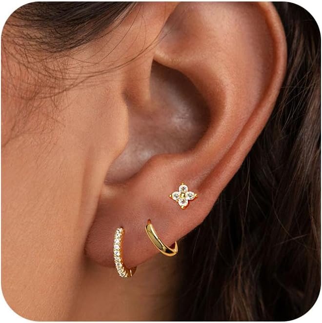 Gold Earrings for Women Trendy, Dainty Small Hoop Earrings Set Multiple Piercing...