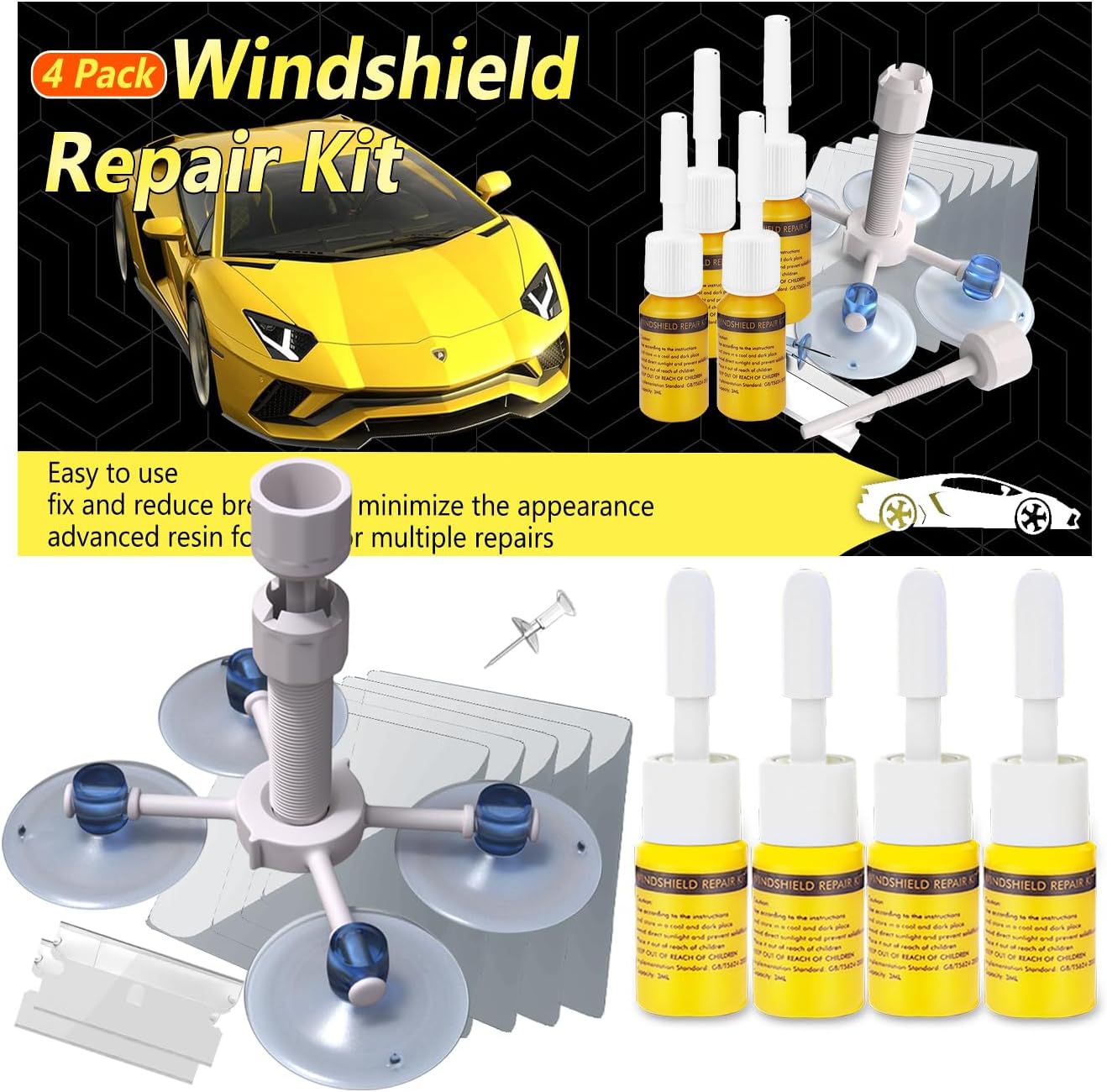 Windshield Crack Repair Kit, High-Quality Windshield Repair Kit for Chips and Cr...
