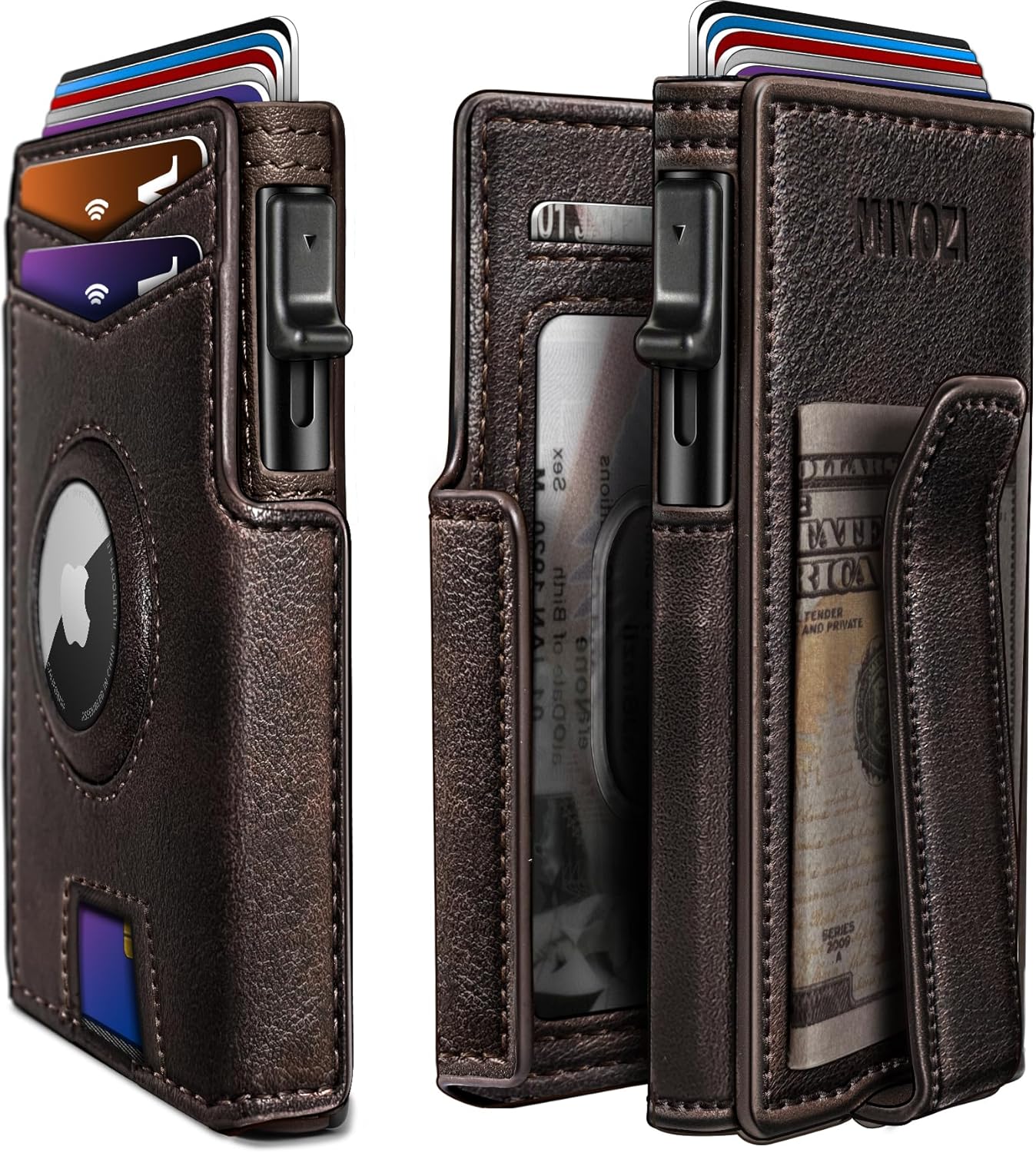 Airtag Wallet for Men,with Money Clip 10 Cards Metal Case Smart Slim Pop Up Cred...