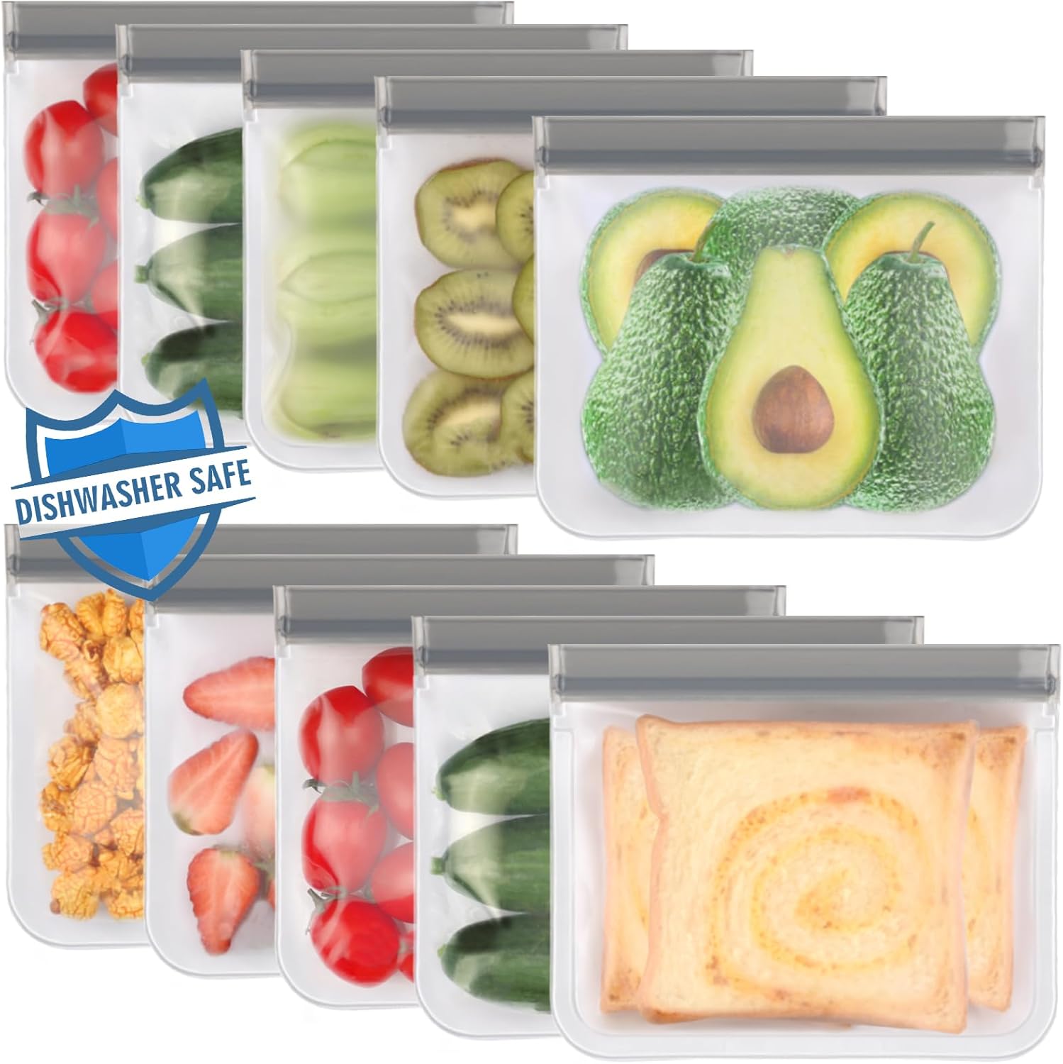 Lerine 10 Pack Reusable Sandwich Bags Dishwasher Safe, Reusable Quart Bags Extra...