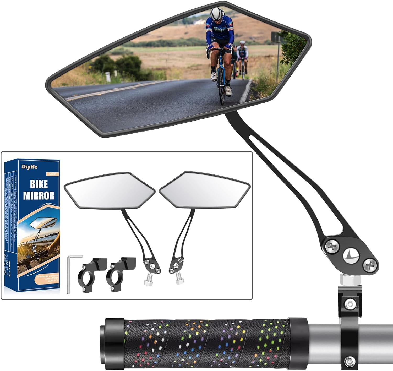 Bike Mirror 1 Pair, Innovative HD Wide Angle Large Handlebar Rearview Mirror, Sp...