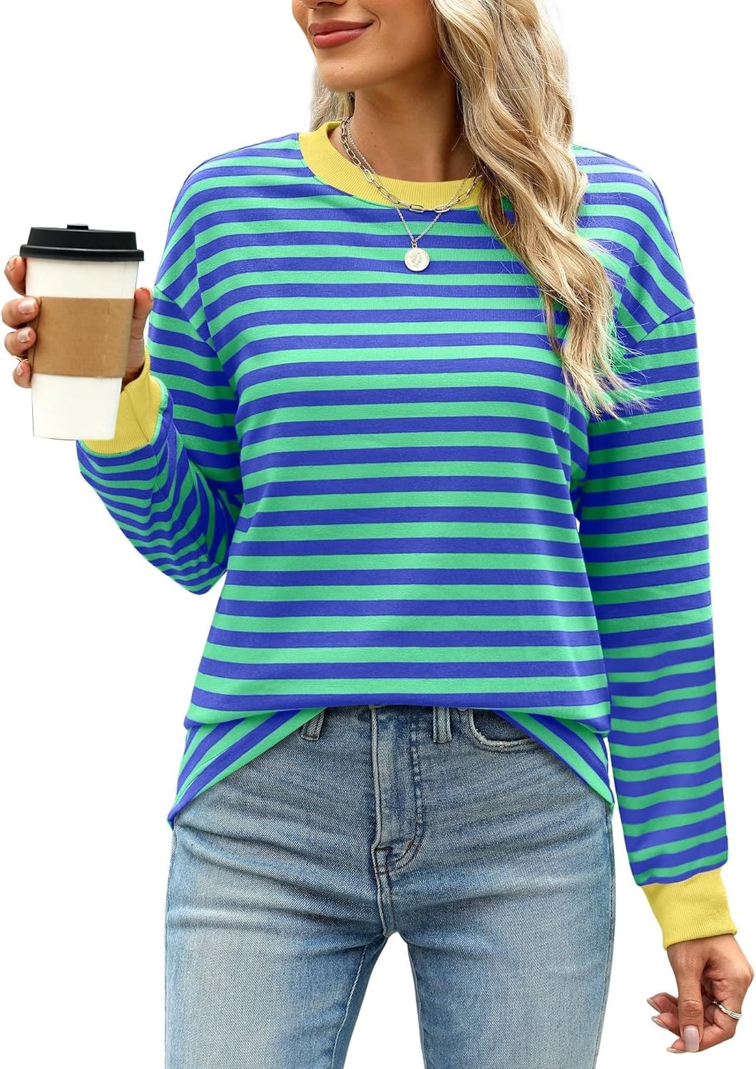 WIHOLL Womens Tunic Tops, Special Long Sleeve Striped Shirts for Women, Innovati...