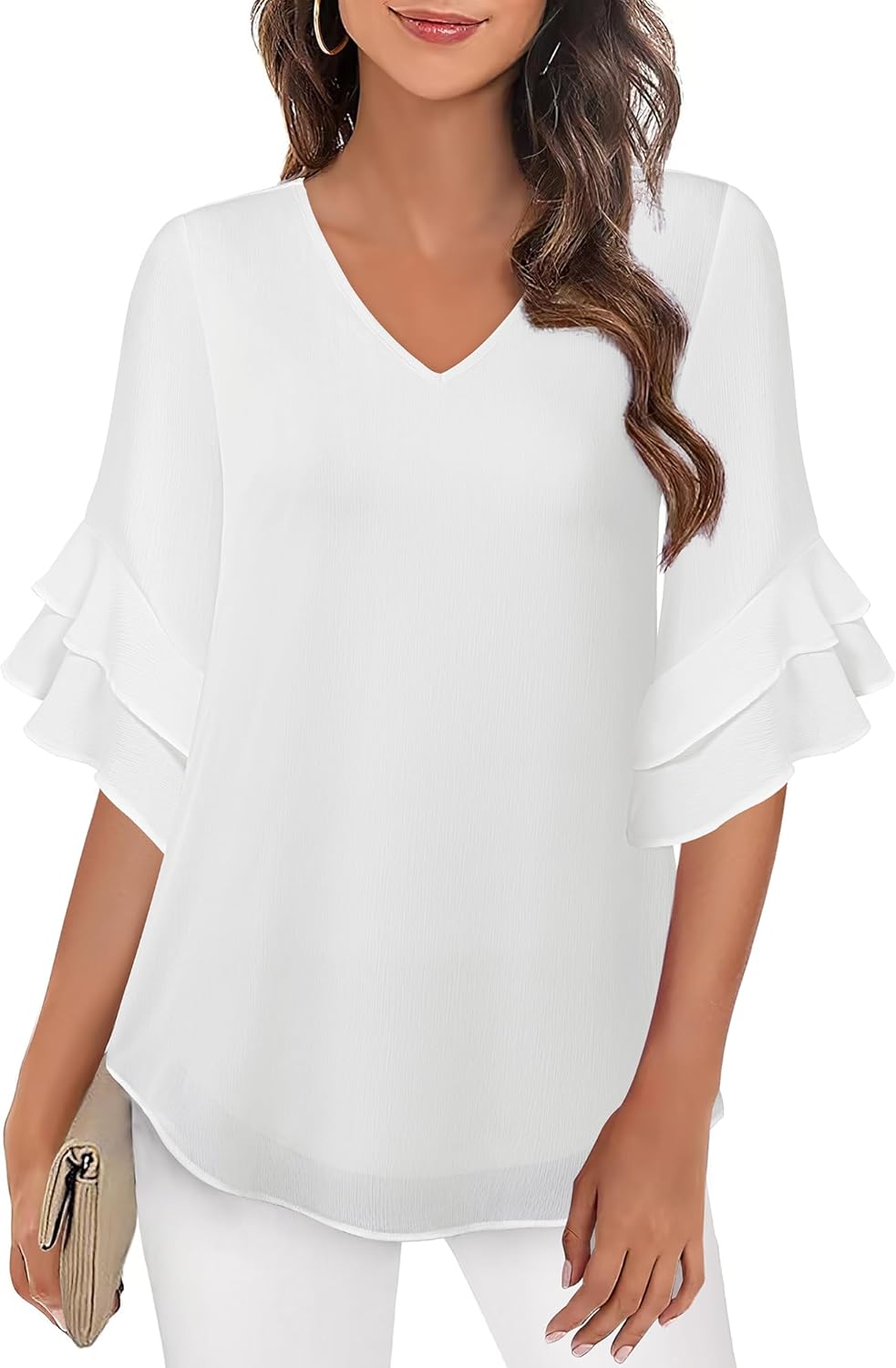 VALOLIA Womens Blouses, Special 3/4 Sleeve Dressy Tops, Unique Business Casual D...