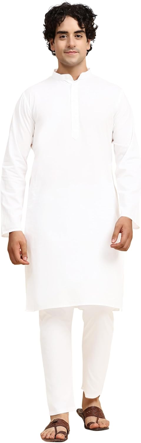 SKAVIJ Mens Cotton Kurta Pajama, Special Indian Casual Yoga Henley Shirt Pant Se...