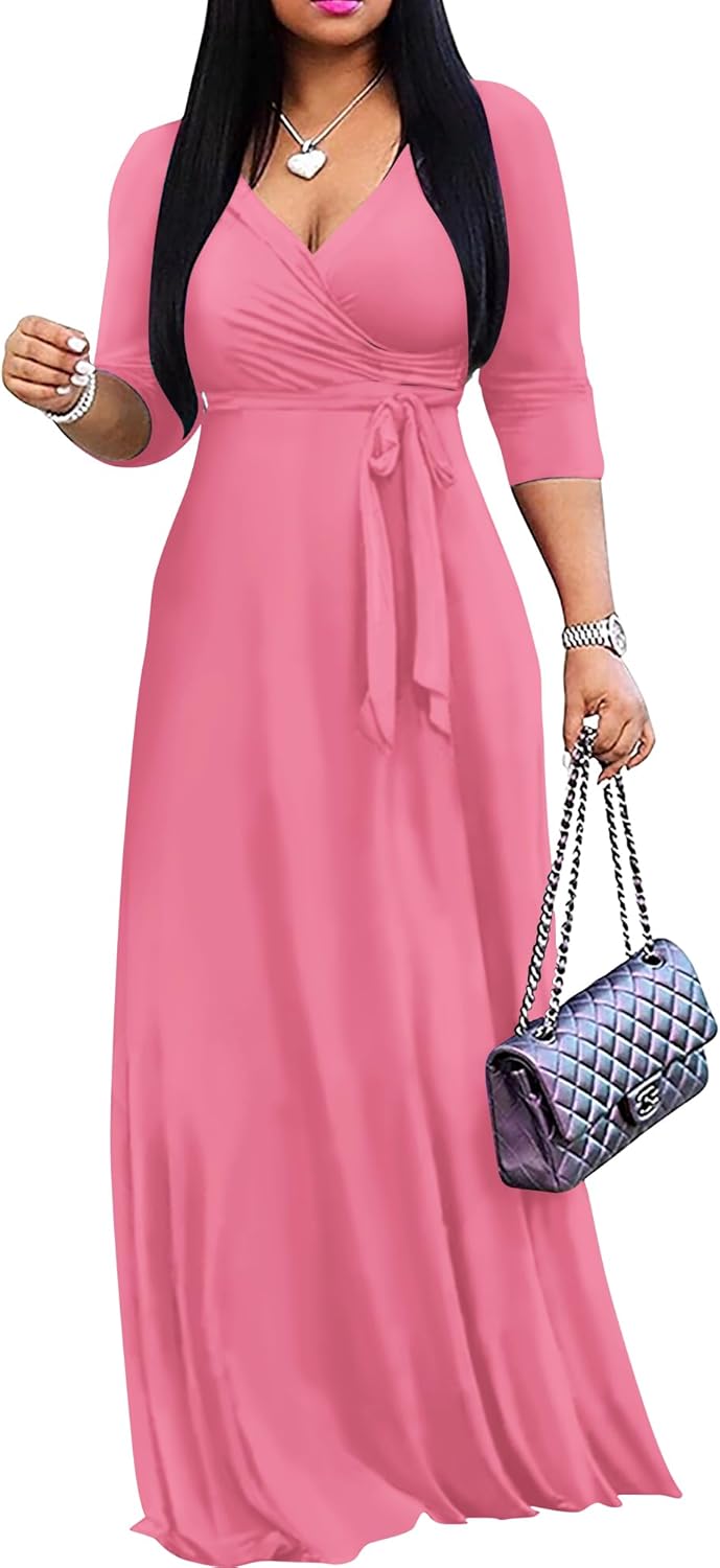FANDEE Women's 2024 Maxi Dress - Solid Color Bohemian Summer Long Maxi Dress V-N...